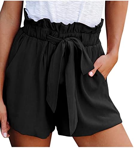 Oplxuo Summer shorts casuais para mulheres elásticas confortáveis ​​com cintura alta calça de perna larga de largura shorts