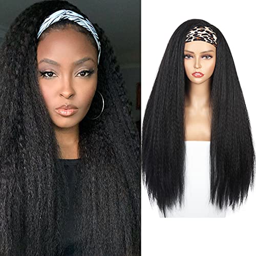 Peruca de faixa da cabeça Yebo de 30 polegadas peruca reta para mulheres negras, longa e reta com faixa de cabeça