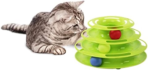 Pawise Cat Toy Ball Towers Roller, trilha de círculo interativo de 3 níveis com bolas em movimento de 360 ​​° para gatinho