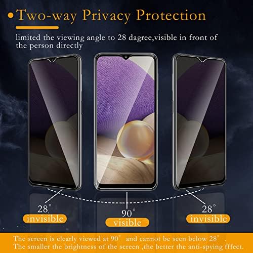 2 Protetor de tela de privacidade de embalagem para Samsung Galaxy A32 5G, 9H HODEND TEMPED SCREEN FILM