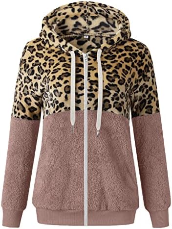 Cokuera feminina 2022 moda outono casacos quentes e foscados casuais saídas com capuz com bolsos estampas de leopardo zip