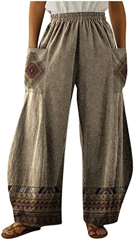 Calça de ioga miashui flage feminino moda casual impressão solta cintura elástica calças de bolso de bolso