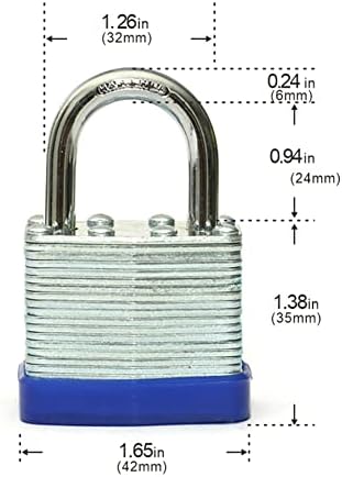 Cadeado laminado com chave, fechaduras de chave, alcance normal de bloqueio de plástico azul, pacote de 12 ， trava para armário de