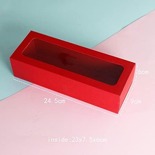 Caixa de presente do tipo de gaveta de papel kraft marrom/vermelha/preta com janela de casamento clara de biscoito de casamento de