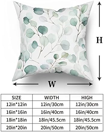 Capas de travesseiro verde sálico 18x18 polegadas de mola de mola aquarela eucalipto floral ramificações de folha decorativa