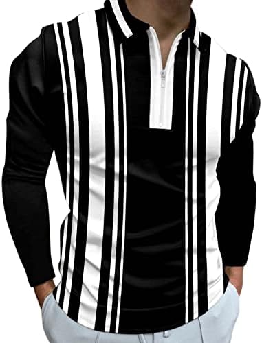 Camisas pólo de zíper wocachi para homens de manga longa casual fit slim fit vintage xadrez listrado de golfe de golfe sports tee