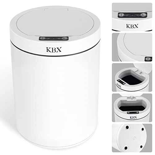 KBX Sensor de movimento Lixo do banheiro pode branco 2,64 galões de aço inoxidável inteligente lata de lixo atuomomic com tampa