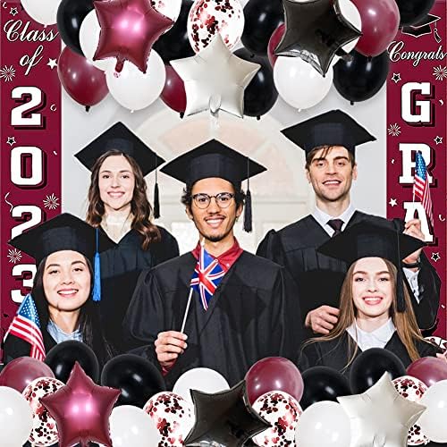 Decorações de festa de graduação da Borgonha Decorações de graduação marrom e preta 2023 Classe de 2023 Parabéns Graduação