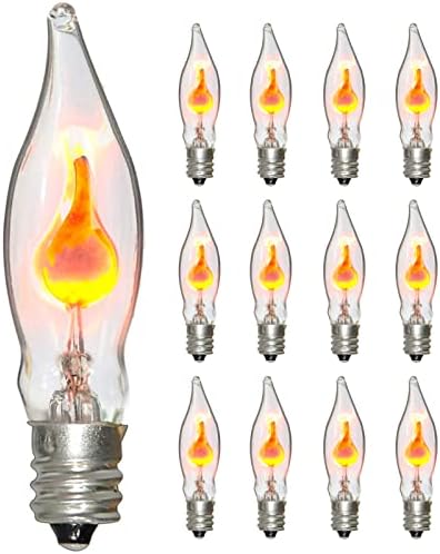Lâmpada de chama Clear Flicker de 12pk, C18 Flame em forma de bulbo dança com um brilho laranja tremor, E12 Flame Candelabra