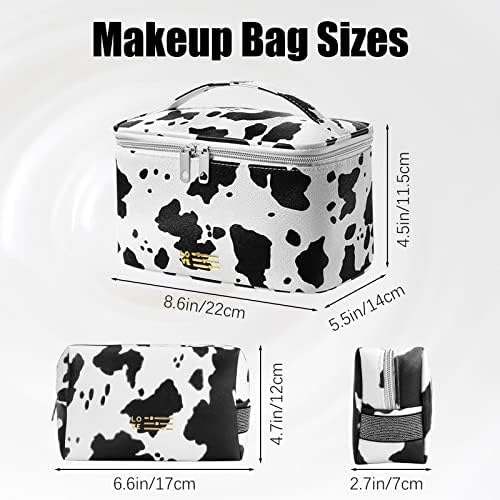Uoixpuhuo Cow Print Makeup Sacol Conjunto de 2, bolsa de higieness portátil de bolsa de higiene pessoal com alça e