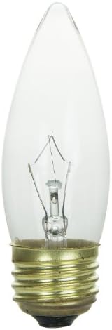 Sunlite 25ETC/32/CD2 Incandescente de 25 watts, bulbo de lustre de candelabro, ponta, ponta de torpedo, pacote 2 transparente, cardado