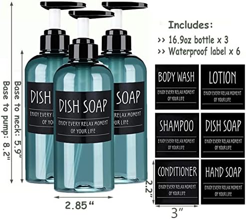 16,9 onças de shampoo com bomba, garrafas de chuveiro vazias e recarregáveis, dispensador de espremer reutilizável de 500 ml para
