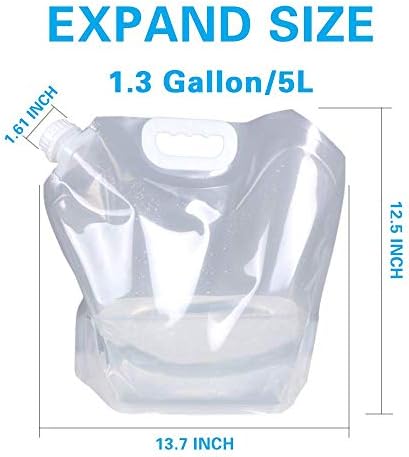 SODDEPH 1,3 GALON Bolsa de recipiente de água dobrável, BPA GRATUITO DE ALIMENTOS ALIMENTOS DE PLÁSTICO CLARO DE PLÁSTICO