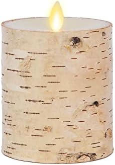 Luminara Pillar de vela sem chamas embrulhada com casca de bétula real - Luzes de bateria em LED de chama em movimento