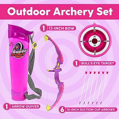 Toysery Bow and Arrow for Kids com luzes flash LED - arco e flecha com 6 xícara de flechas, alvo e aljava, pratique