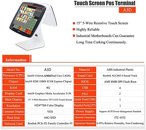 Zhongji Touch Dual Caixa de caixa de tela dupla para restaurantes Bars POS Sistema com recebimento ou software de impressora
