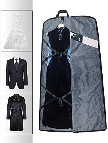 Saco de vestuário de vestido extra longo com 66 '' Tri-Fold, premium e respirável, capa de trajes suspensos para viagens e armazenamento