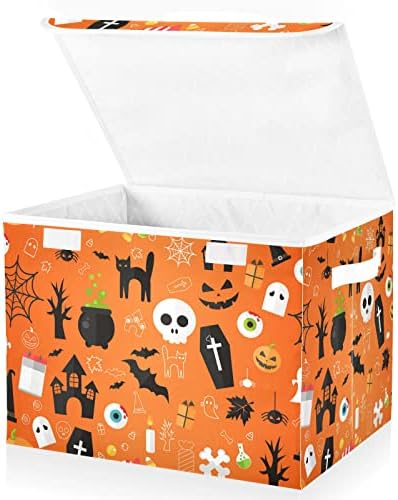 Innewgogo Skull Happy Halloween Grave Storage Bins com tampas para organizar cestas de armazenamento com alças