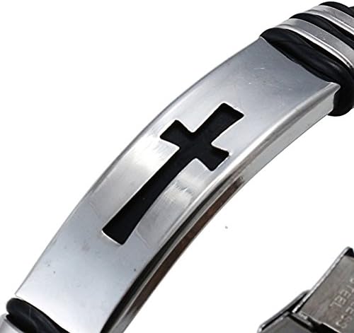 Páscoa fervorosa | Natal | Pulseira cristã para homens - aço inoxidável - pulseira cruzada de borracha preta - presente