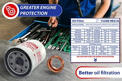 Novo filtro de óleo de motor OEM genuíno 15208-9e01a + plugue de drenagem 4Steed Motors 11026-JA00A Fits para Nissan/Infiniti