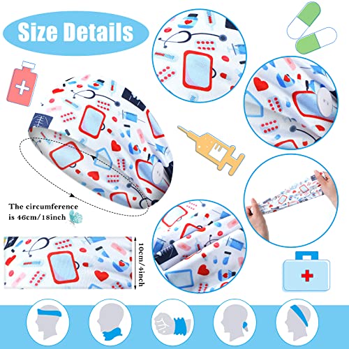 20 PCS enfermeiros bandanas de cabeça com botão para enfermeiros médicos mulheres atléticas não deslizam elástica elástica faixas