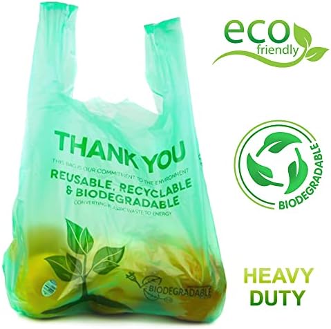 Pacote de 25 sacolas biodegradáveis ​​com alças sacolas de camiseta. Obrigado sacos de compras plásticos biodegradáveis