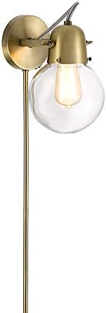 Marca da -rebite de meados do século Modern Globe Globe Plug-in SCONCE com lâmpada LED-9,5 x 6,25 x 9,75 polegadas, Brass de cetim