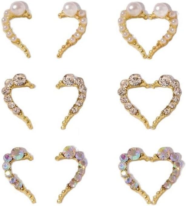 10pcs 7x12mm Shine Heart Zircon Half Love Heart Nail Art Charms Ornate Metal Alloy Manicure Rhinestones 3D Pearl/Diamond