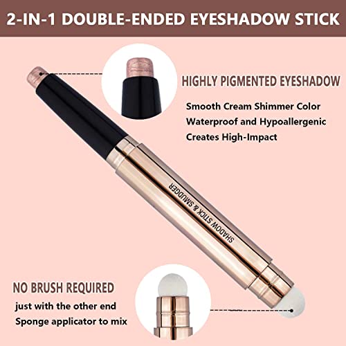2 Pack Cream Eyeshadow Stick e Cat Eye Black Mascara Conjunto, Lápis de sombra lisa e brilhante, rímel de alongamento hipoalergênico
