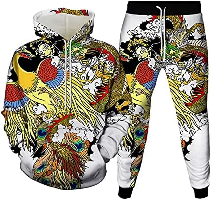 Roupa de impressão de dragão chinês animal mole -mole de atletismo unissex+calças de corredor 2pcs/terno