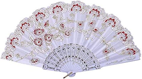 Fã de dobramento htllt nos ventiladores de flores de mão vintage bordado de dança de casamento festão de mão segurou Fan