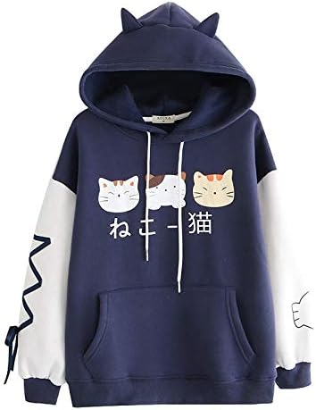 Moletom mole de moletom, garotas adolescentes japonesas Kawaii Kitty Cat com capuz com capuz tops de manga longa para