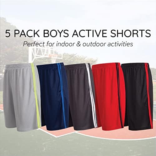 ELEMENTOS ESSENCIAIS 5 Pacote: meninos jovens atléticos ativos de ginástica esportiva shorts de basquete com bolsos