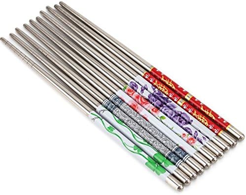 Pauzinhos de metal aço inoxidável reutilizável leve estilo chinês hap sticks belas caixa de presente