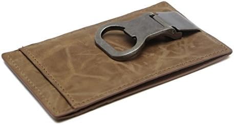 Stronghold de identidade Slim RFID Leather Money Clip Wallet com abridor de garrafas para homens