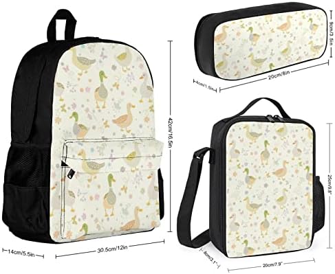 Ducks Pattern 3 PCs Backpack Set Box Box Bag portátil de refrigerador de gelo com alça de ombro ajustável