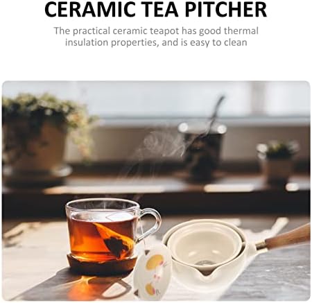 Bule de cerâmica upkoch com alça de madeira padrão de gato porcelana bule de chá japonês bule de chá resistente ao calor para folhas