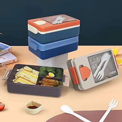 BENTO Box Box Box, 1100ml 3 Compartimento Bento Lancheira Com Recipiente de Molho e Utensílio de Salada, Recipientes Premium