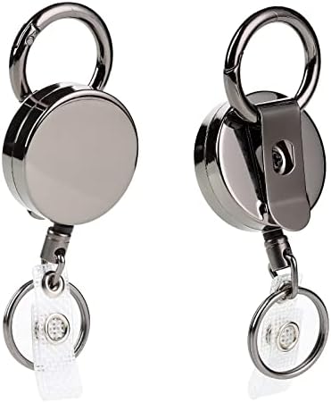2 pacotes Chave de chaveiro retrátil Reels de emblema de identificação de metal com suporte de emblema de metal com o anel da chave