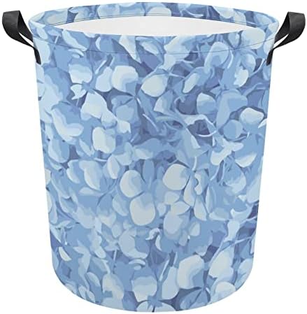 Blue Hidrangea Cesta de lavanderia dobrável Saco de armazenamento à prova d'água com alça com alça 16,5 x 16,5 x 17