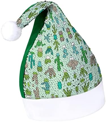 Mint Cactus Funnic Chattle Hat Christmas Lantejagem Papai Noel Hats para homens Mulheres Decorações de festas de férias