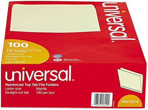 Pastas de arquivo universal 16110, corte reto, guia de duas camadas, letra, manila, 100/caixa