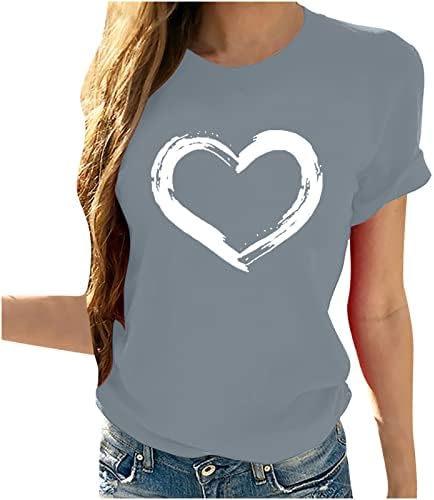 Camisetas gráficas Camisas para mulheres Basic Crewneck Tops de manga curta Love Padrão impressão T Camisetas blusas casuais