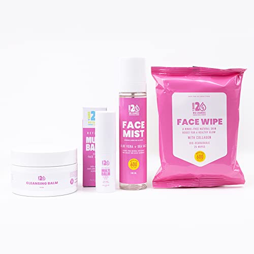 A coleção facial 1SAves20 Atualize inclui lenços de rosto, névoa de rosto, bálsamo de limpeza e bálsamo múltiplo, todos os ingredientes