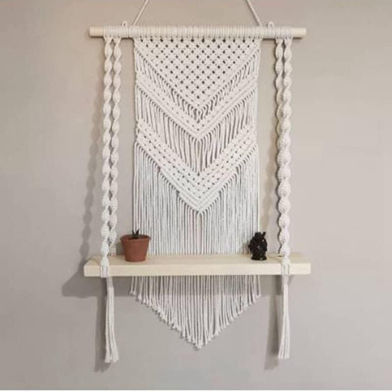 Enudkon Tassel Madel Tassel Plataforma pendurada prateleira boho corda de algodão tecido de tapeçaria cabide de madeira decoração