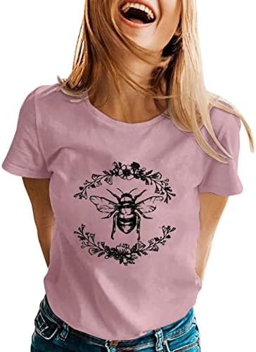 Camiseta casual top womens primavera de abelhas estampadas manga curta o pescoço camiseta de camiseta alta feminina
