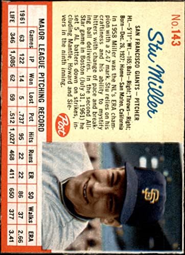1962 Post Cereal 143 Stu Miller San Francisco Giants Ex -Giants