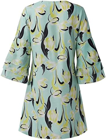 Vestidos Nokmopo para mulheres Moda Temperamento Elegante decote em V impressa em V 3/4 Mini vestido de vestido Maxi vestido
