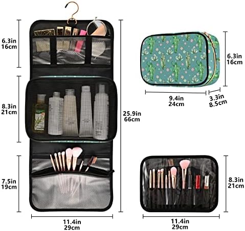 Mnsruu Bolsa de higiene pessoal Cacto verde Saco de maquiagem pendurado para produtos de higiene pessoal 3 PCs Bolsas