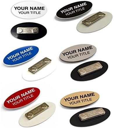 Oval personalizado 1,5 x 3 tag de nomes gravados com pino, ímãs ou apoio adesivo
